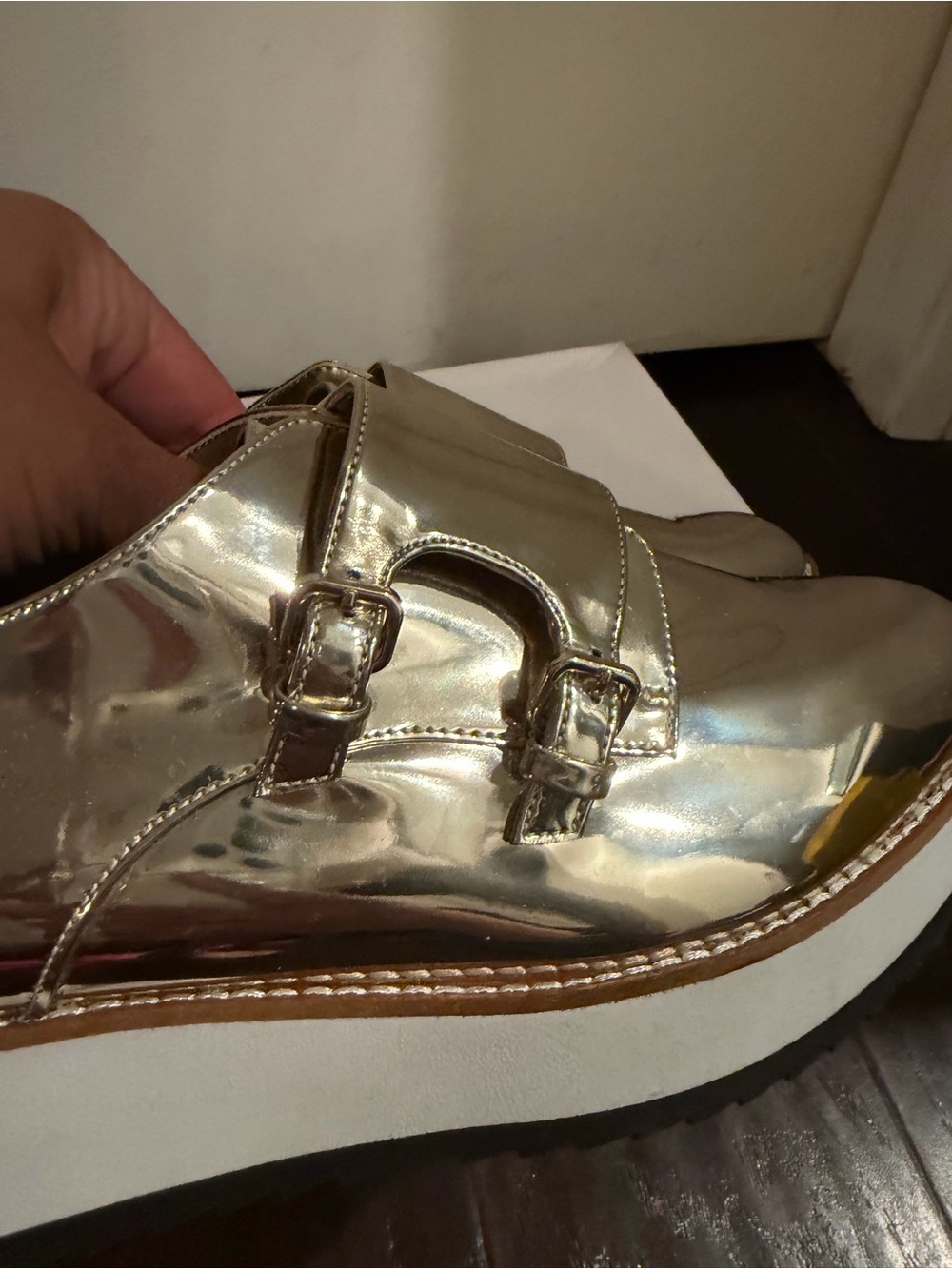Aldo Metallic Gold Platform Mule Loafers - Picture 5 of 8